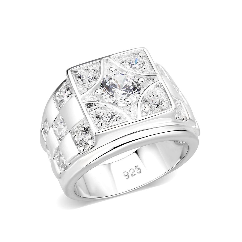 LO5S164- Sterling Silver   Ring with Clear CZ   High Polished(No Plated)