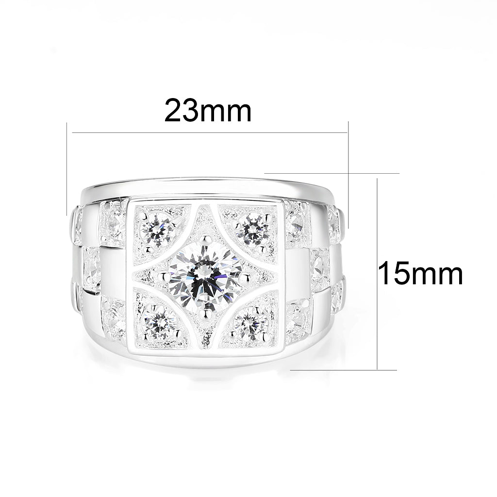 LO5S164- Sterling Silver   Ring with Clear CZ   High Polished(No Plated)