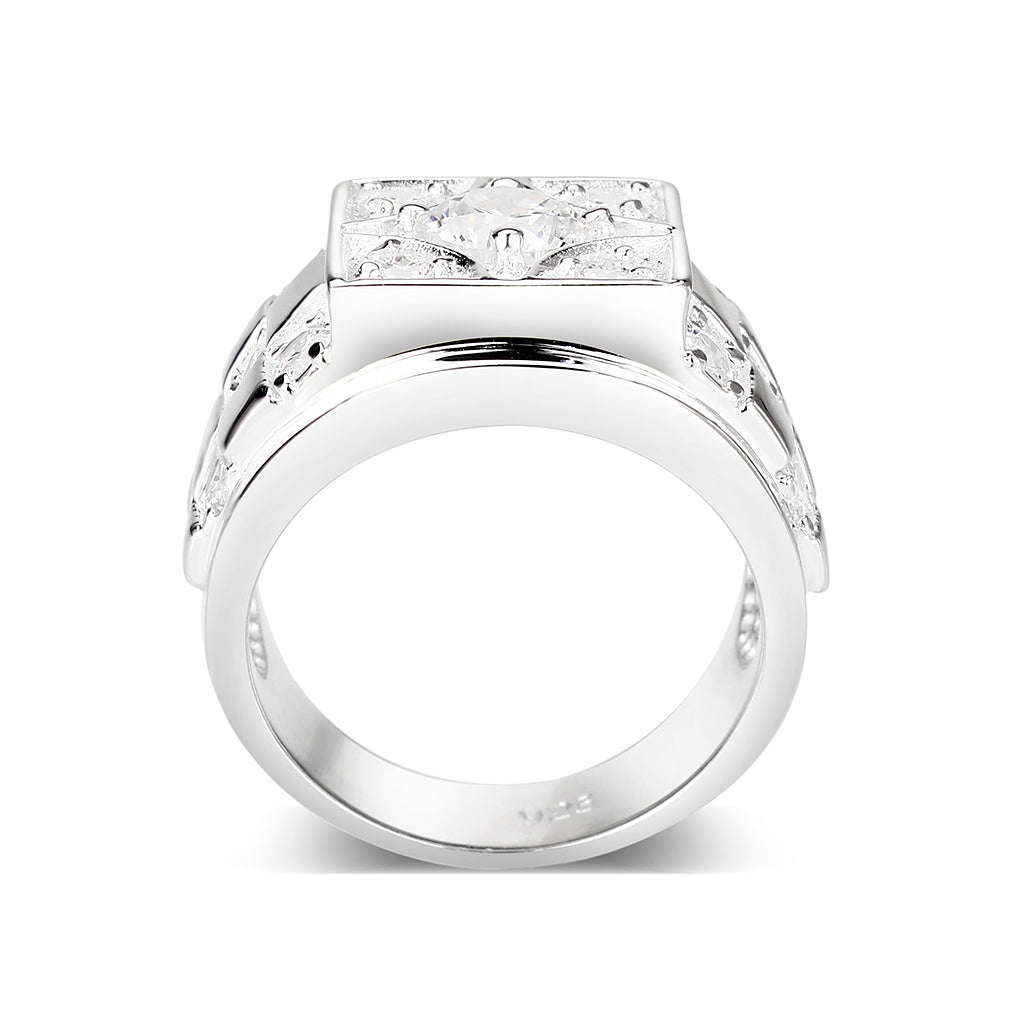 LO5S164- Sterling Silver   Ring with Clear CZ   High Polished(No Plated)