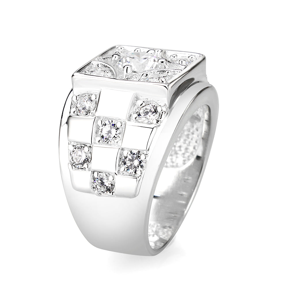 LO5S164- Sterling Silver   Ring with Clear CZ   High Polished(No Plated)
