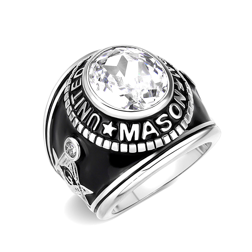 LO5S165- Sterling Silver  Ring with AAA Grade CZ  in Clear High Polished( No Plated)