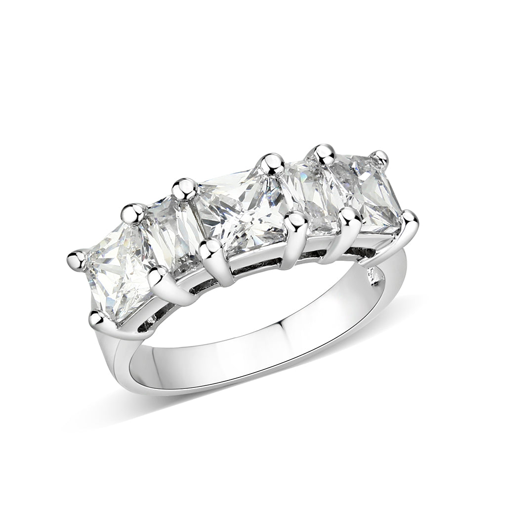 LO5S082- Sterling Silver Ring with CZ In Clear High Polished( NO Plating)