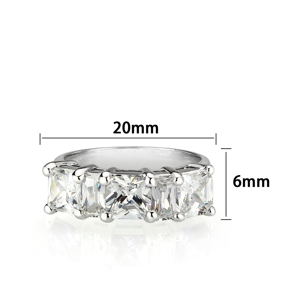 LO5S082- Sterling Silver Ring with CZ In Clear High Polished( NO Plating)