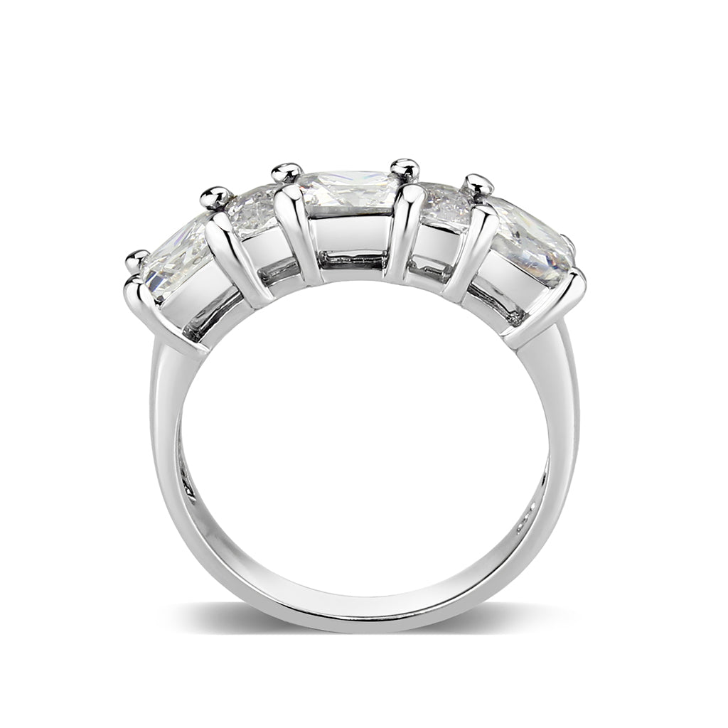 LO5S082- Sterling Silver Ring with CZ In Clear High Polished( NO Plating)