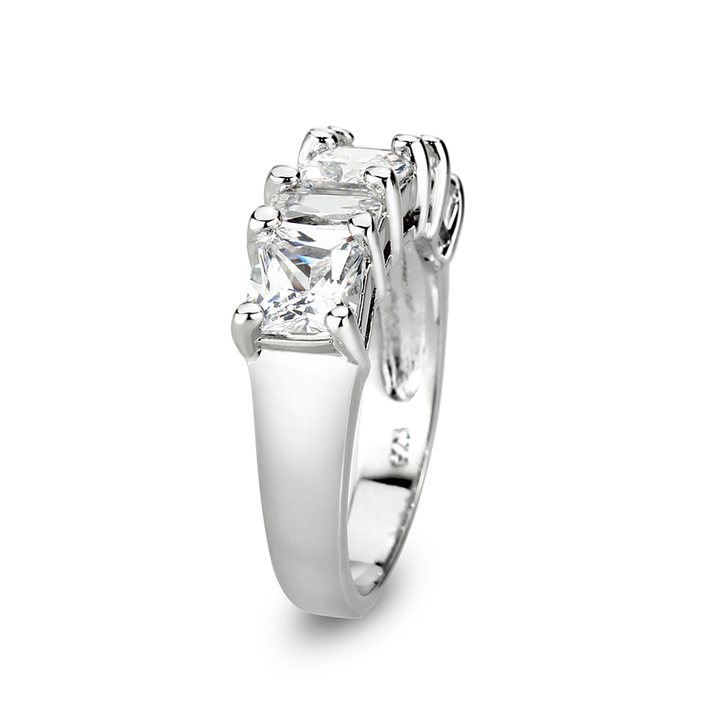 LO5S082- Sterling Silver Ring with CZ In Clear High Polished( NO Plating)