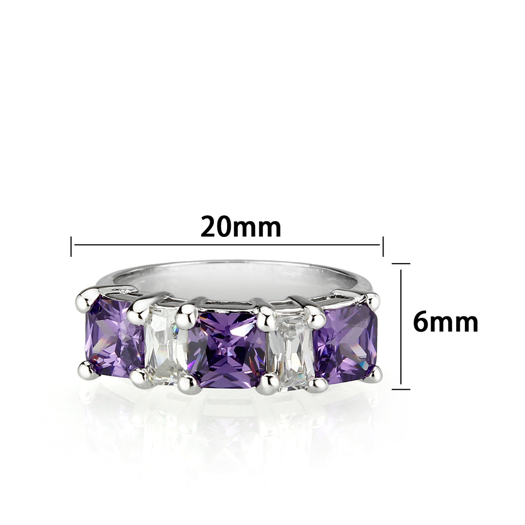 LO5S083- Sterling Silver Ring with CZ In Amethyst High Polished( NO Plating)