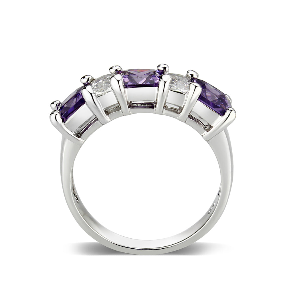 LO5S083- Sterling Silver Ring with CZ In Amethyst High Polished( NO Plating)