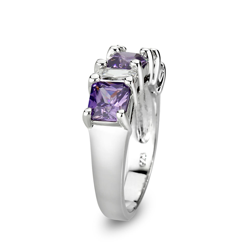 LO5S083- Sterling Silver Ring with CZ In Amethyst High Polished( NO Plating)