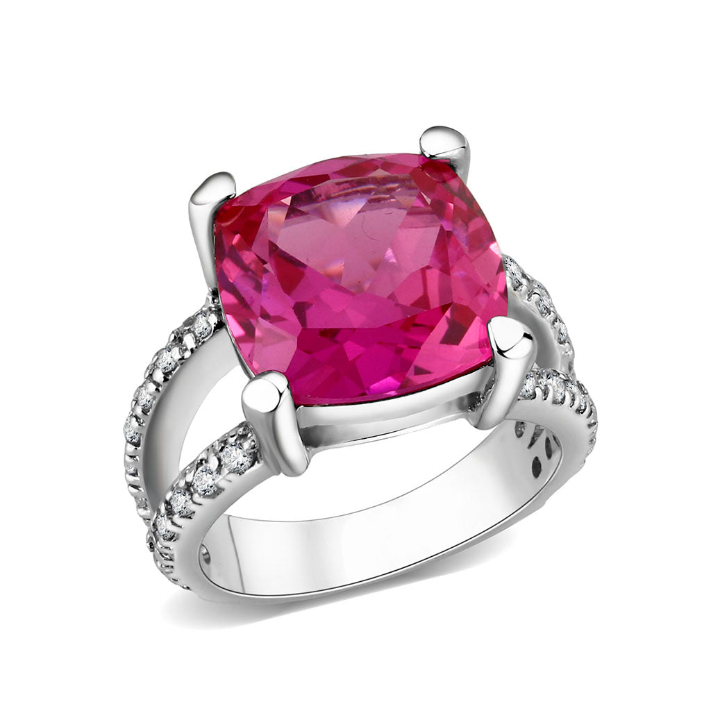 LO5S084- Sterling Silver Ring with CZ In Ruby High Polished( NO Plating)