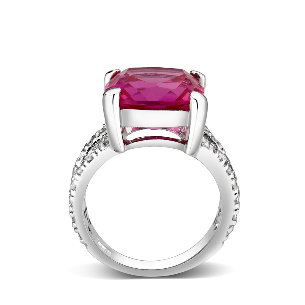 LO5S084- Sterling Silver Ring with CZ In Ruby High Polished( NO Plating)