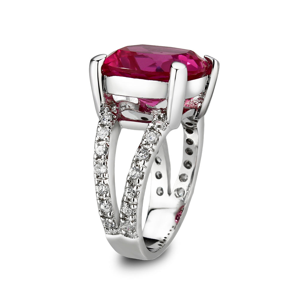 LO5S084- Sterling Silver Ring with CZ In Ruby High Polished( NO Plating)