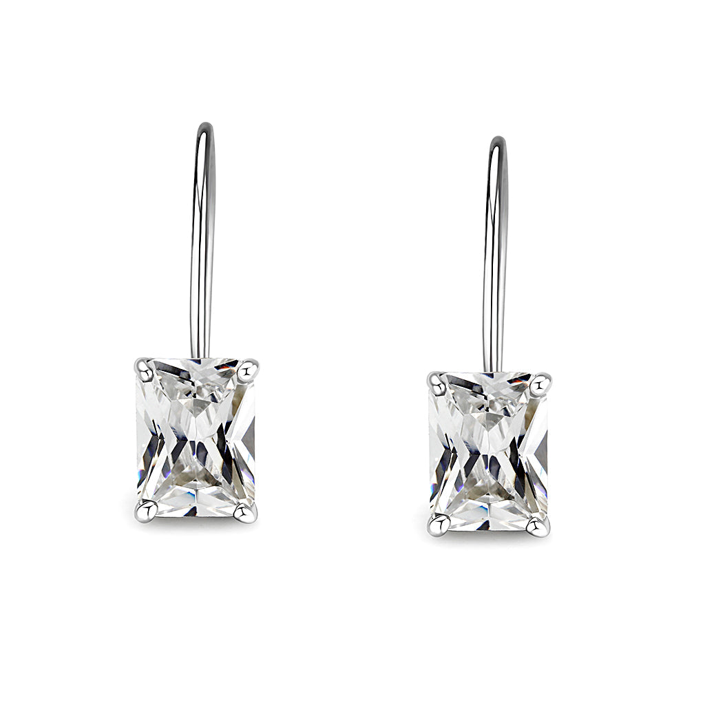 LO5S123 - Sterling Silver  Earrings With  CZ Clear In High Polished( No Plated)