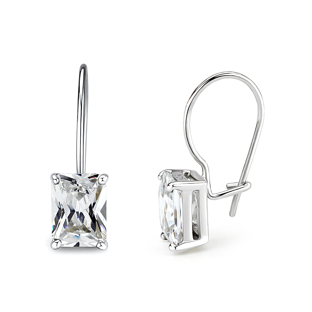 LO5S123 - Sterling Silver  Earrings With  CZ Clear In High Polished( No Plated)