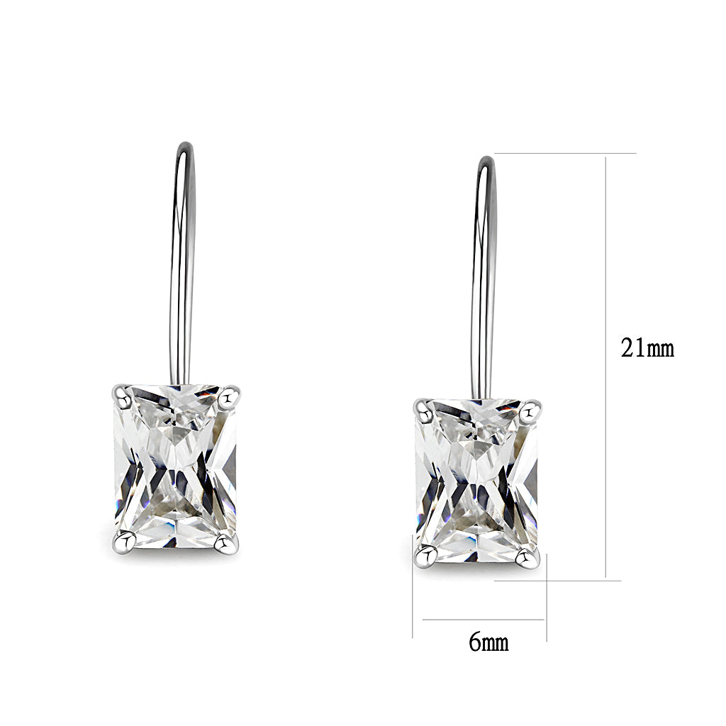 LO5S123 - Sterling Silver  Earrings With  CZ Clear In High Polished( No Plated)