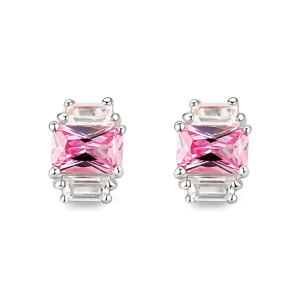 LO5S124 - Sterling Silver  Earrings With  CZ Pink In High Polished( No Plated)
