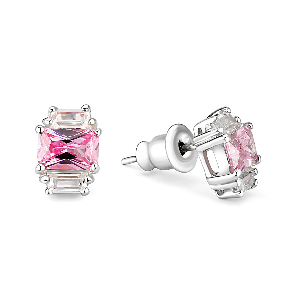 LO5S124 - Sterling Silver  Earrings With  CZ Pink In High Polished( No Plated)