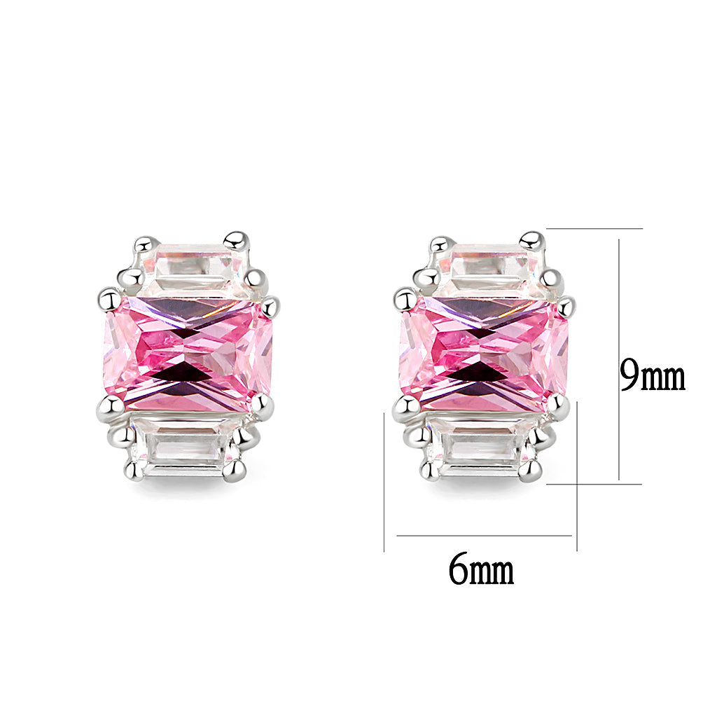 LO5S124 - Sterling Silver  Earrings With  CZ Pink In High Polished( No Plated)