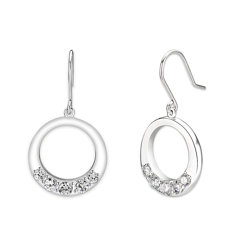 LO5S126 - Sterling Silver  Earrings With  CZ Clear In High Polished( No Plated)