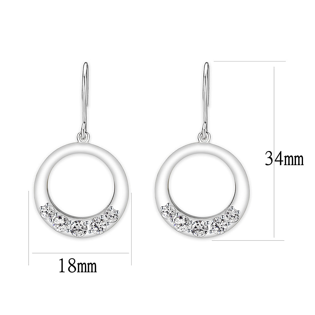 LO5S126 - Sterling Silver  Earrings With  CZ Clear In High Polished( No Plated)