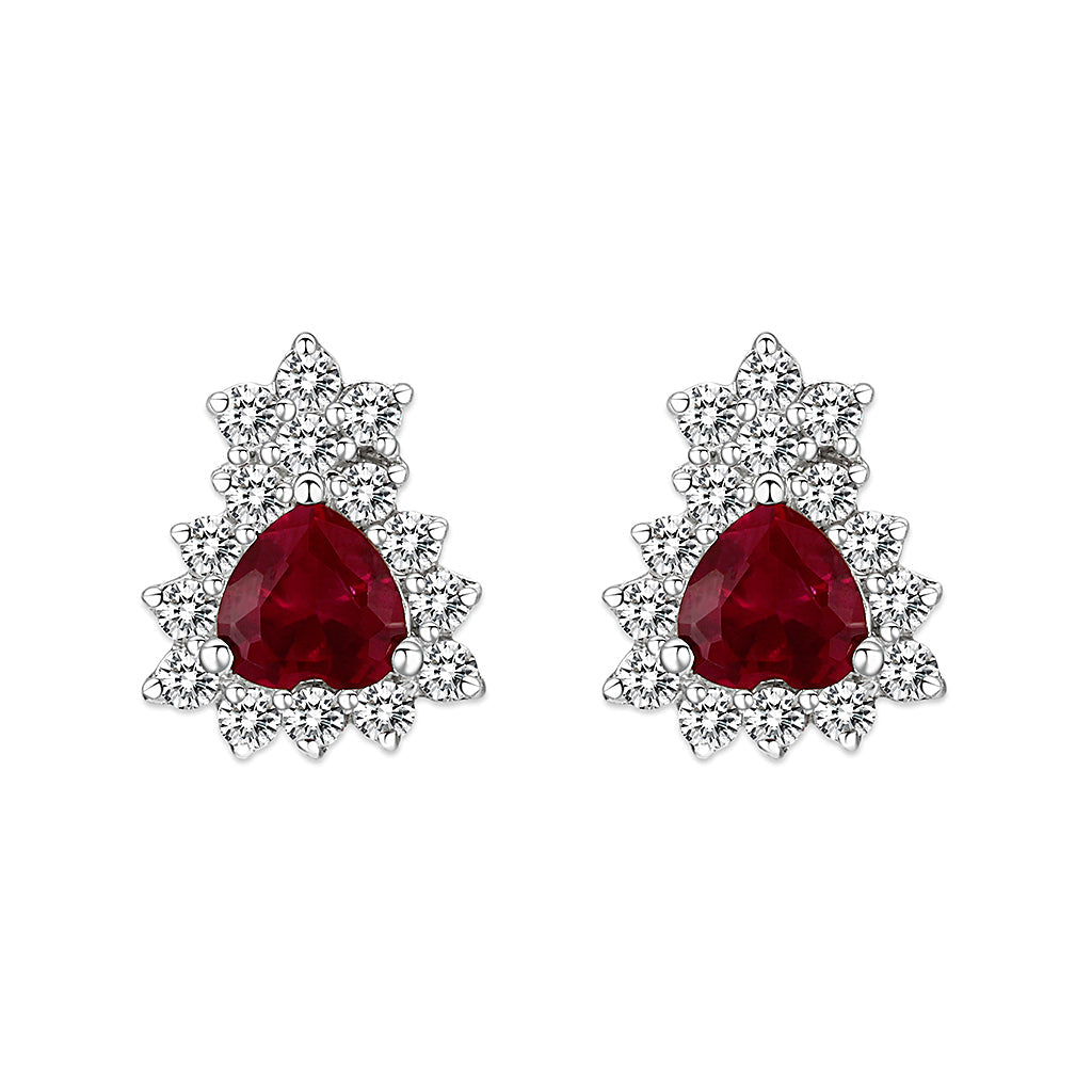 LO5S127 - Sterling Silver  Earrings With  CZ Red In High Polished( No Plated)