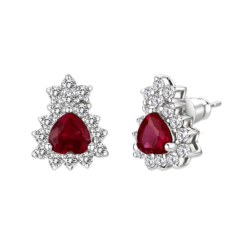 LO5S127 - Sterling Silver  Earrings With  CZ Red In High Polished( No Plated)
