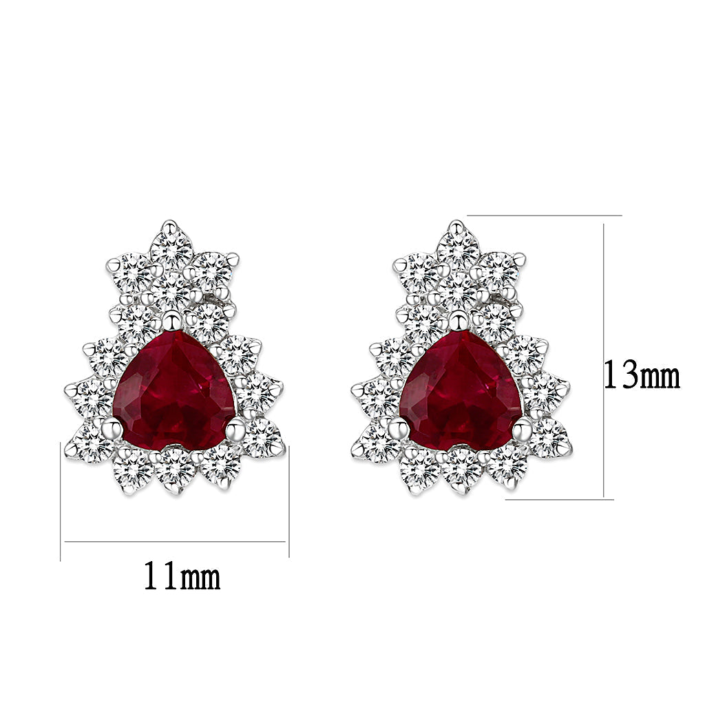 LO5S127 - Sterling Silver  Earrings With  CZ Red In High Polished( No Plated)