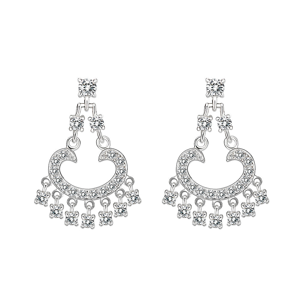 LO5S128 - Sterling Silver  Earrings With  CZ Clear In High Polished( No Plated)