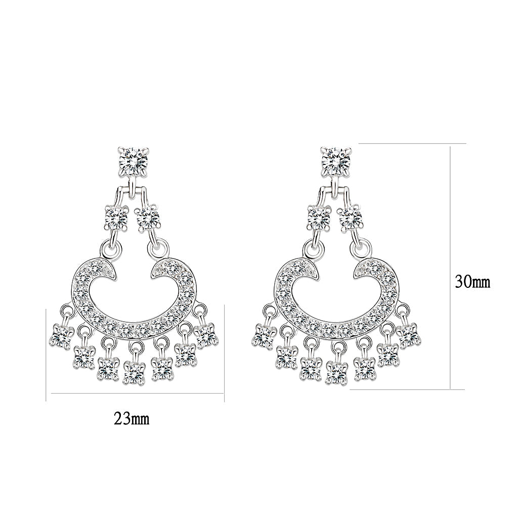 LO5S128 - Sterling Silver  Earrings With  CZ Clear In High Polished( No Plated)
