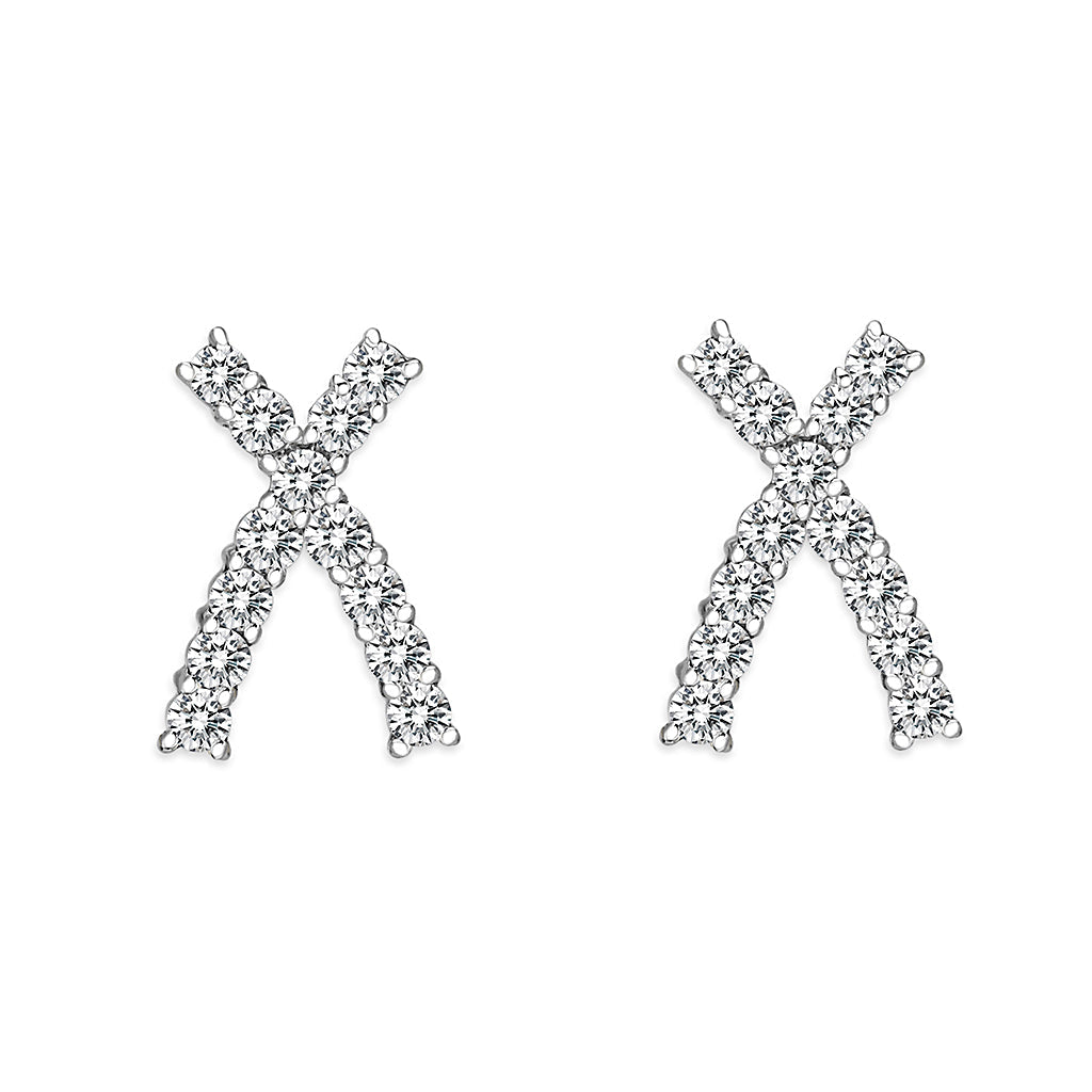 LO5S129 - Sterling Silver  Earrings With  CZ Clear In High Polished( No Plated)