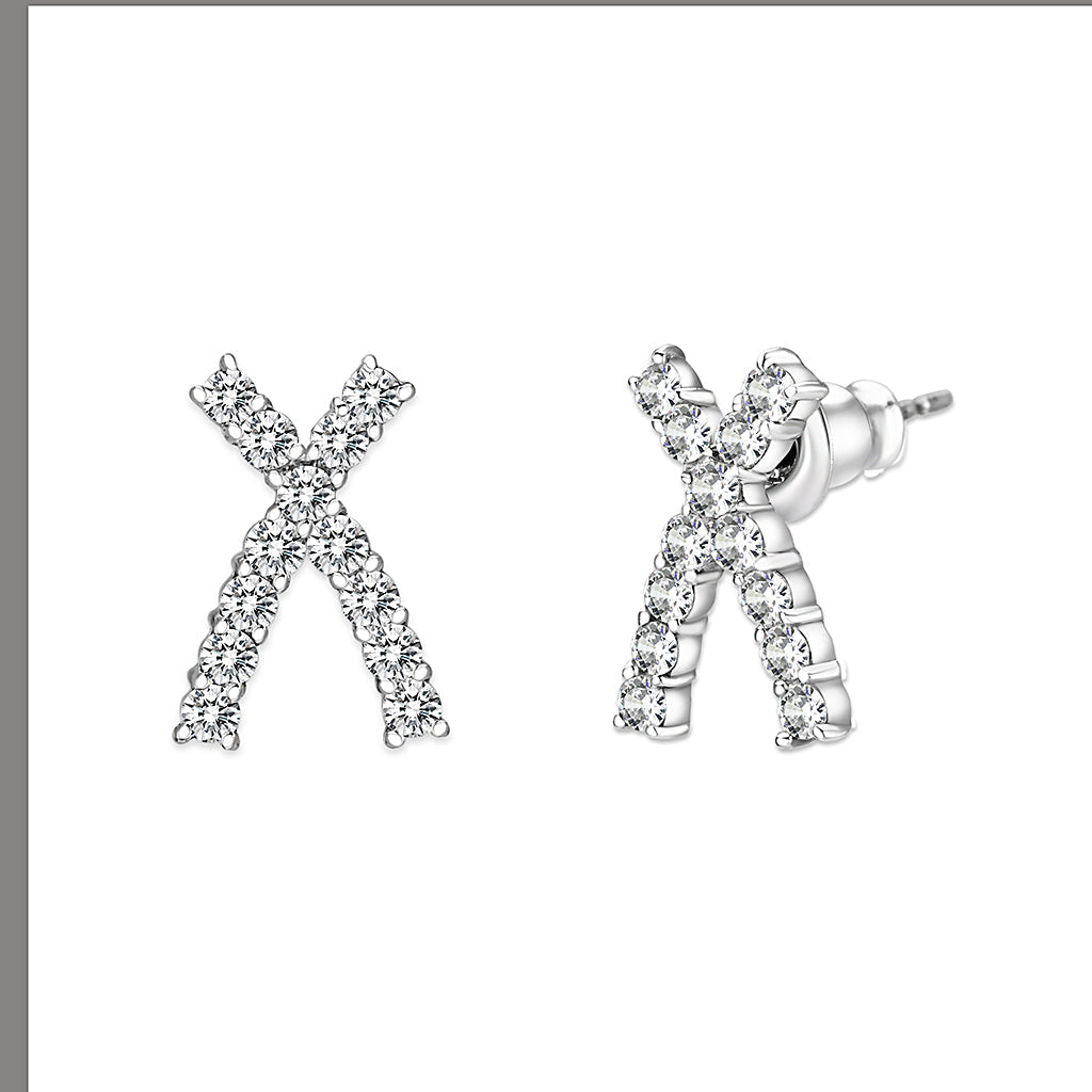 LO5S129 - Sterling Silver  Earrings With  CZ Clear In High Polished( No Plated)