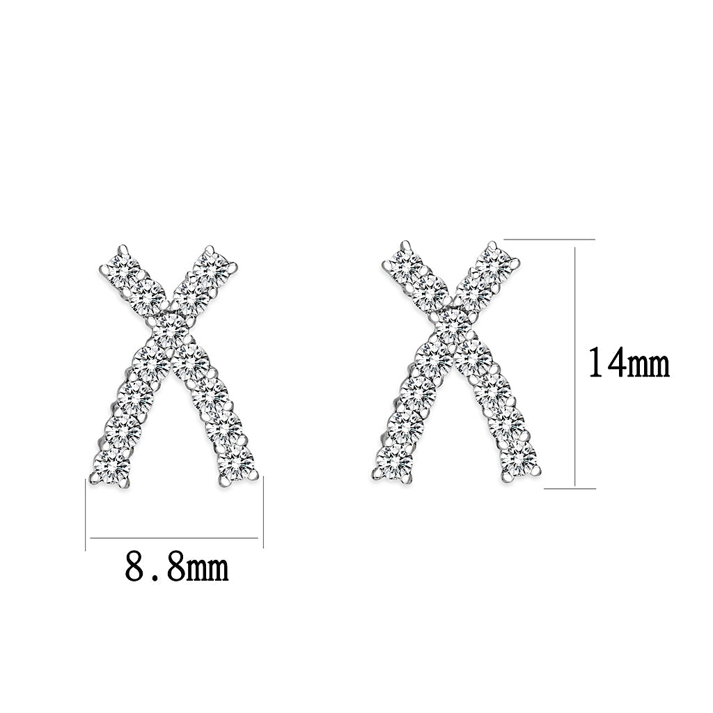 LO5S129 - Sterling Silver  Earrings With  CZ Clear In High Polished( No Plated)