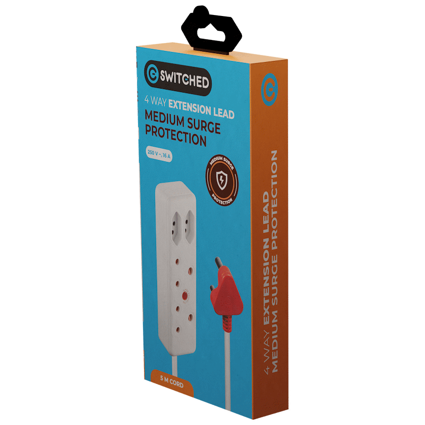 Switched 4-Way Medium Surge Extension Lead 5m