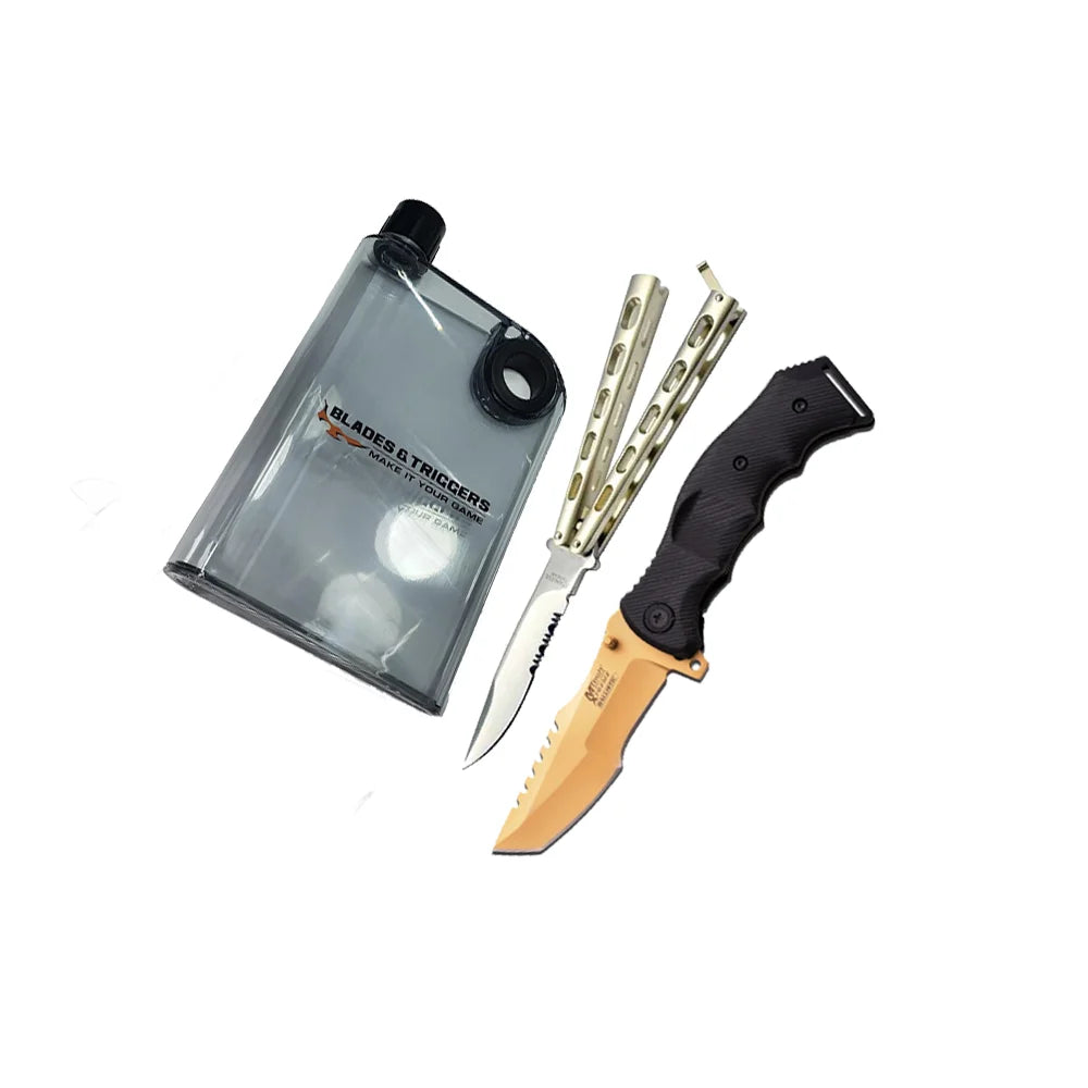 Butterfly Knife Silver Skeletonized Handle - 7128P Combo