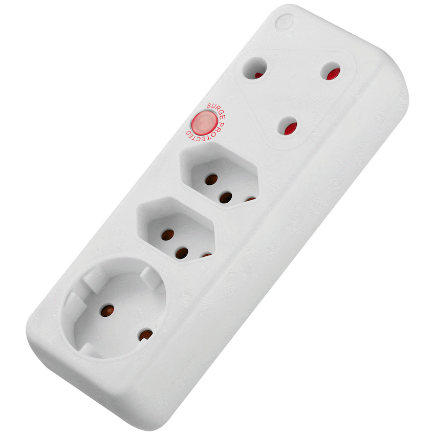 Switched 4-Way Medium Surge Adaptor with Schuko - White