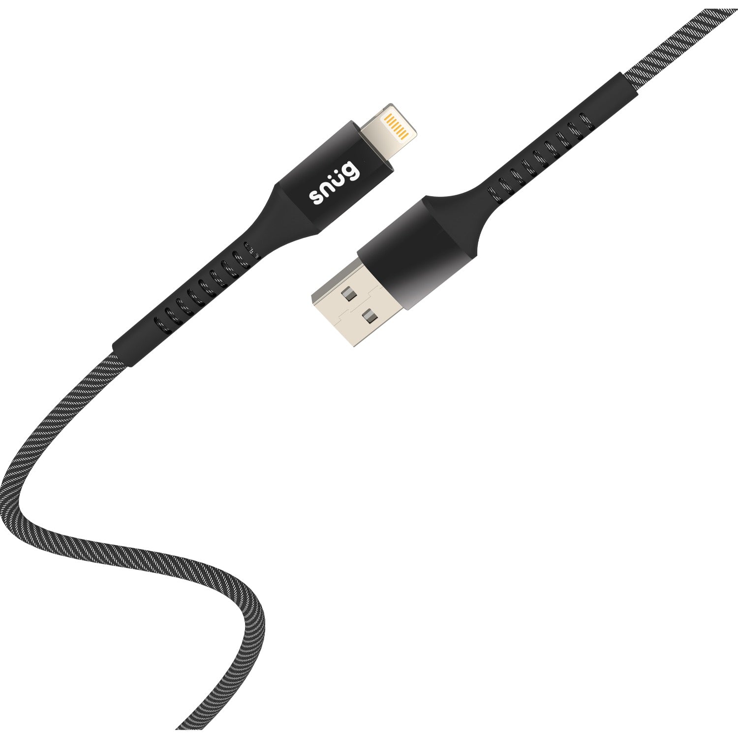 Snug USB To MFI Lightning Nylon Braid Cable 12W - 1.2 Metre - Black/Silver