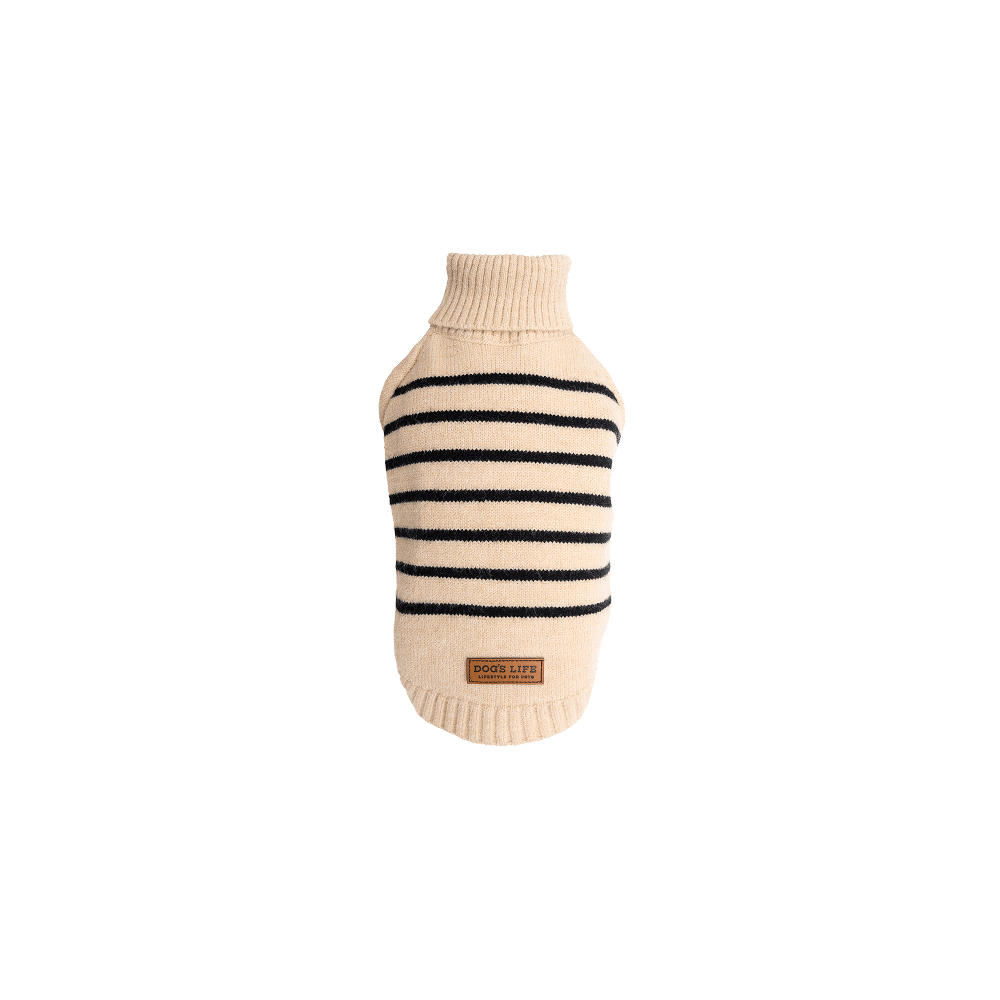 Dog's Life Polo Neck Striped Poullover Khaki M