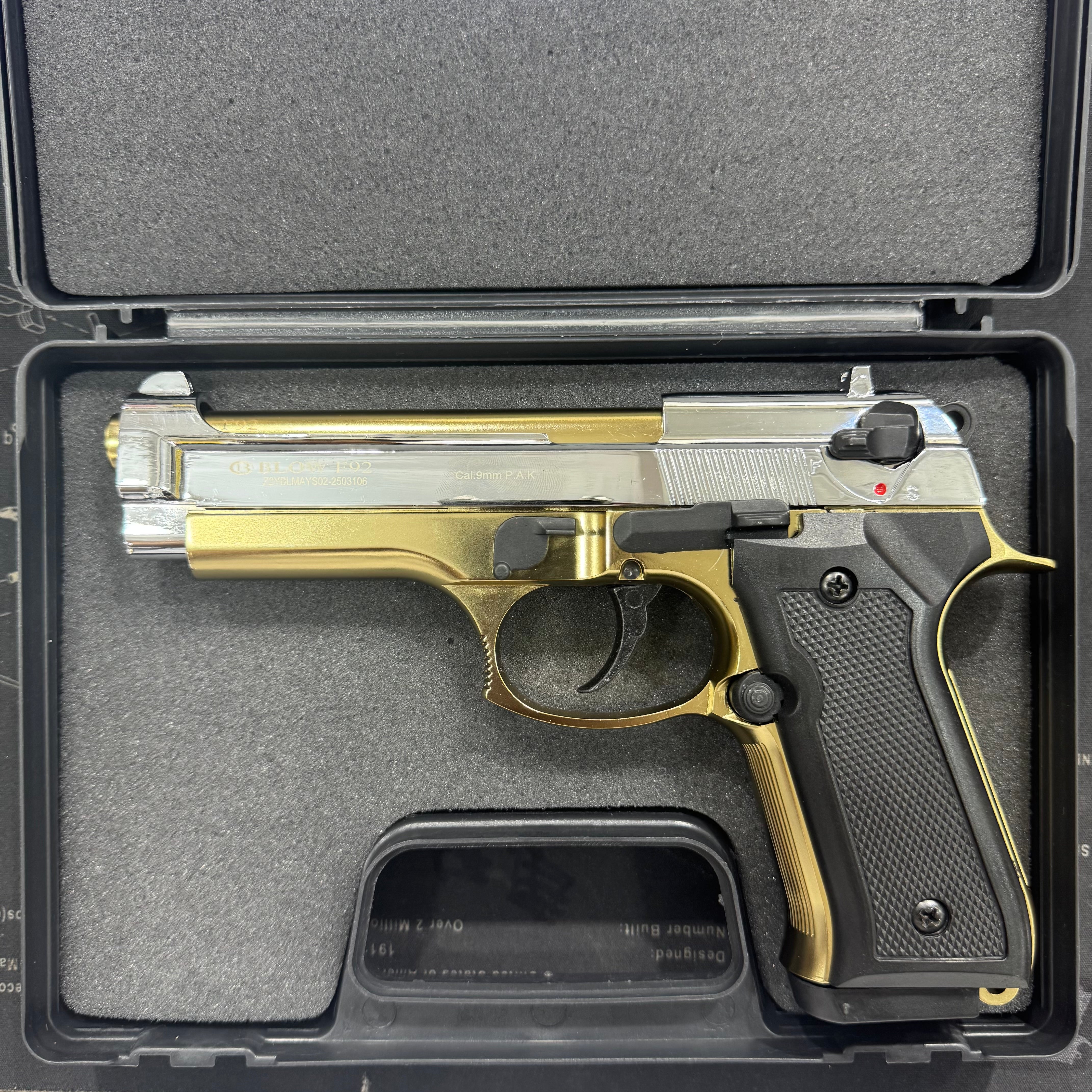 Blow F92 Gold|Shiny Chrome Blank/Pepper Gun (Semi Auto|15+1|9mm PAK)