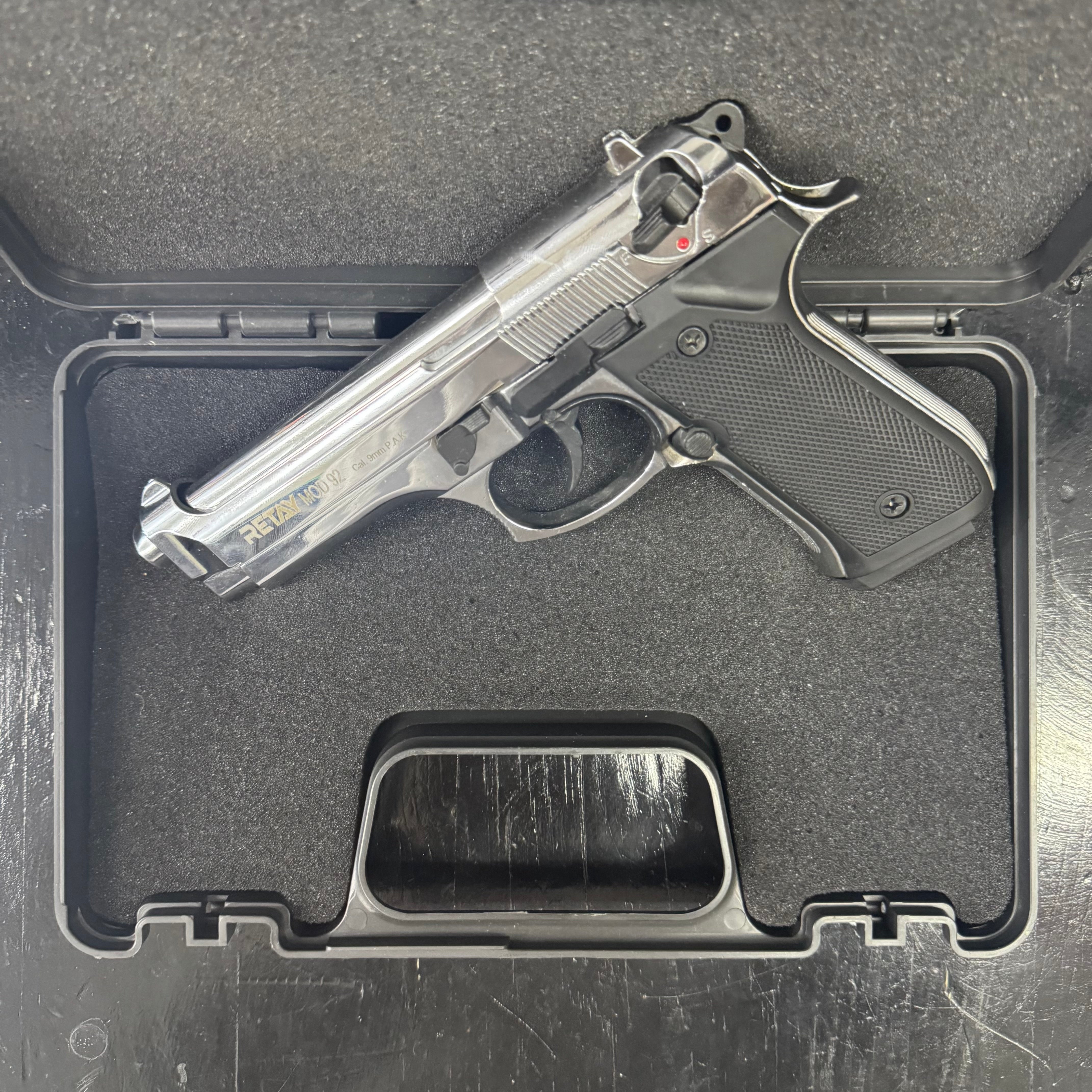 Retay Mod 92 Shiny Chrome Blank/Pepper Gun (Semi Auto|15+1|9mm PAK)