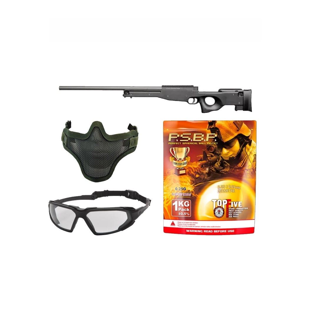 Asg  AW308 Sniper Airsoft Rifle Black 15908 Combo