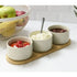 Dipping Bowl Set, Ceramic, Ivory, 3 Pieces, Bamboo Tray