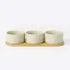 Dipping Bowl Set, Ceramic, Ivory, 3 Pieces, Bamboo Tray
