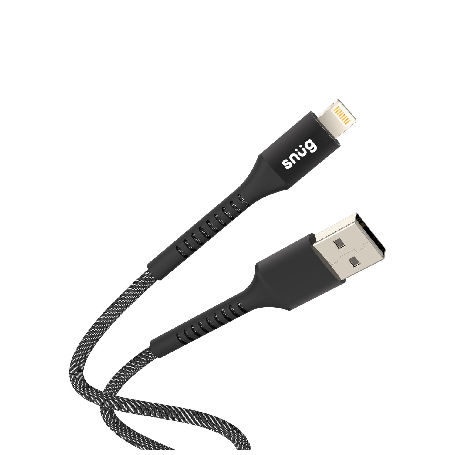 Snug USB To MFI Lightning Nylon Braid Cable 12W - 1.2 Metre - Black/Silver