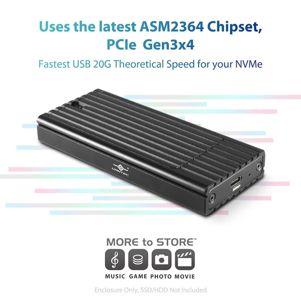 NexStar SX; M.2 NVMe SSD to USB 3.2 Gen2x2; 20G; Type C; Black Enclosure (NST-230C3-BK)