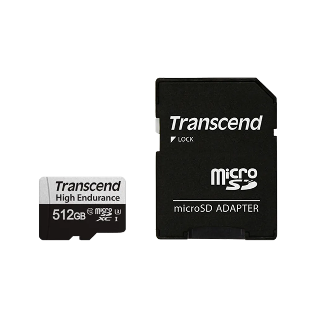 TRANSCEND 350V 512GB HIGH ENDURANCE MICRO SD UHS-I  U3 CLASS10 - READ 100 MB/S - WRITE 60MB/S - WITH SD ADPTOR