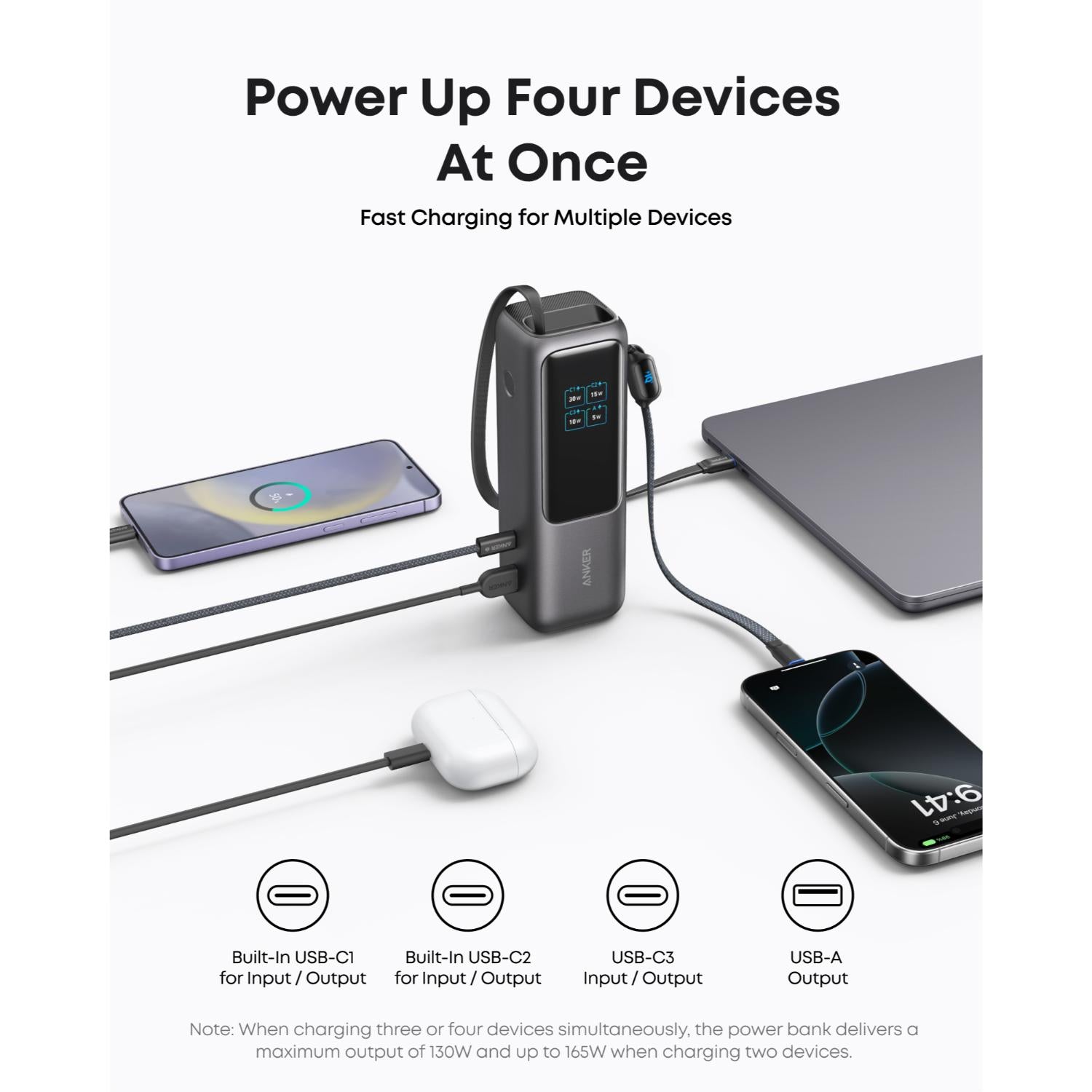 Anker Laptop Power Bank With Retractable Cables 20000mAh 165W - Dark Grey