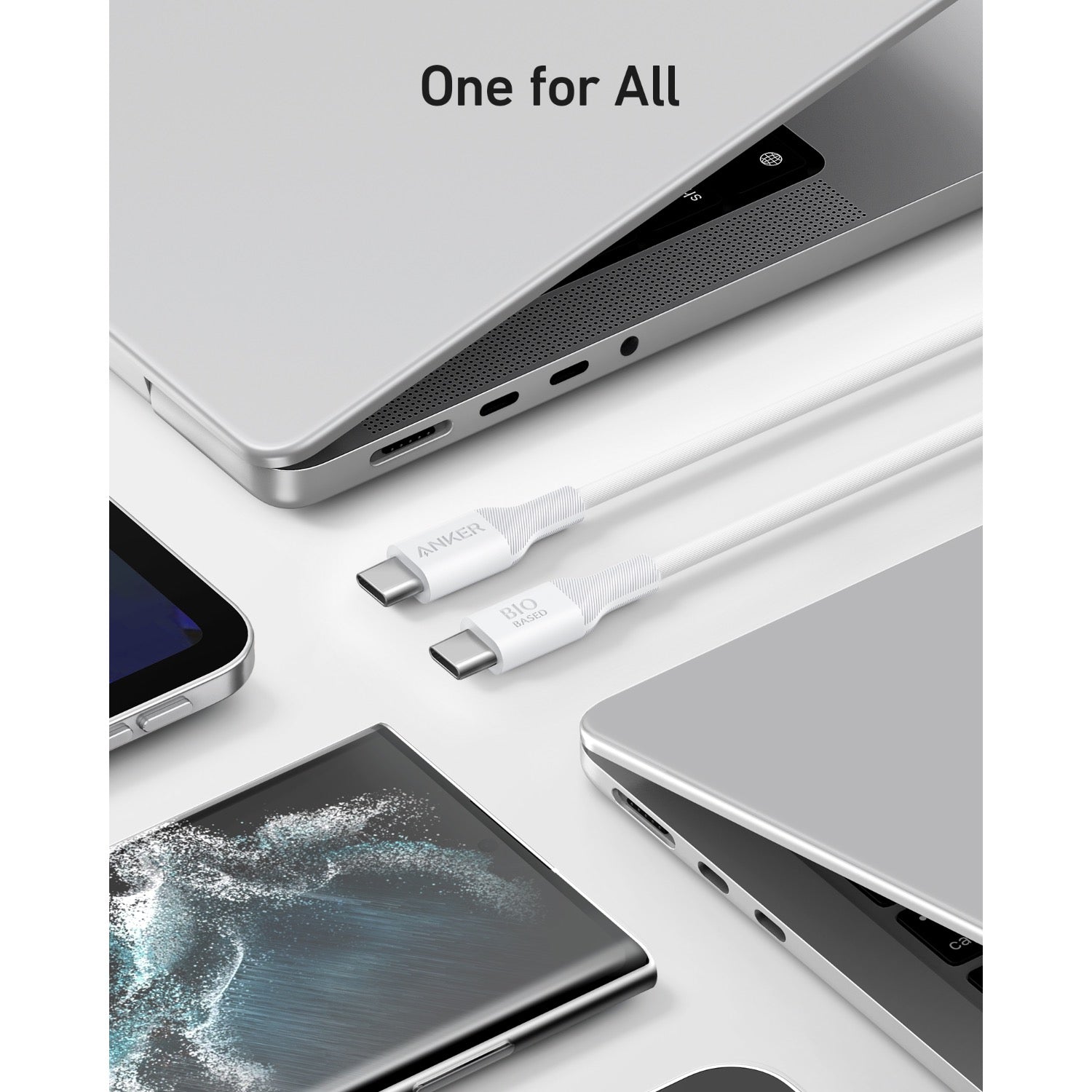 Anker 544 Bio-Based USB C-USB C Cable Fast Charging 140W 0.9M Cable - White