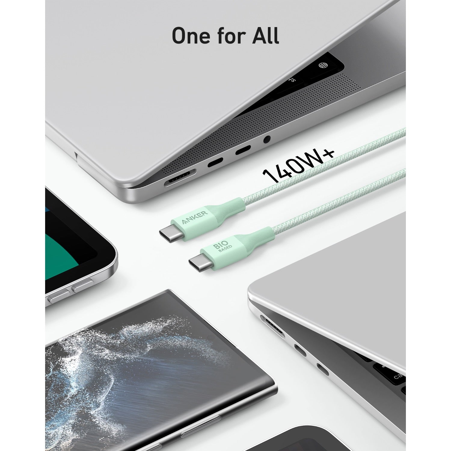 Anker 544 Bio-Based USB C-USB C Cable Fast Charging 140W 0.9M Cable - Green