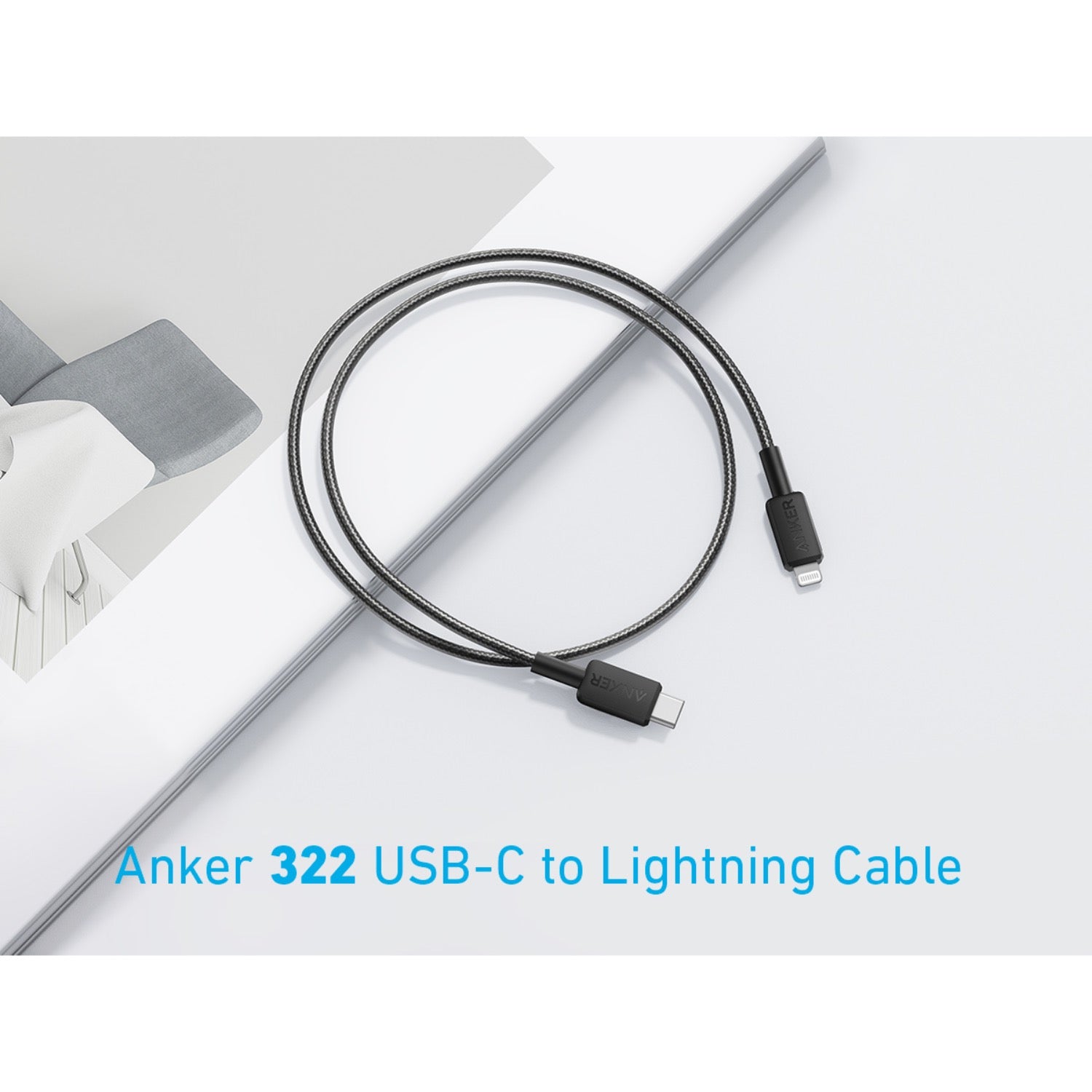 Anker 322 PowerLine USB C to MFI 0.9M 60W Cable - Black