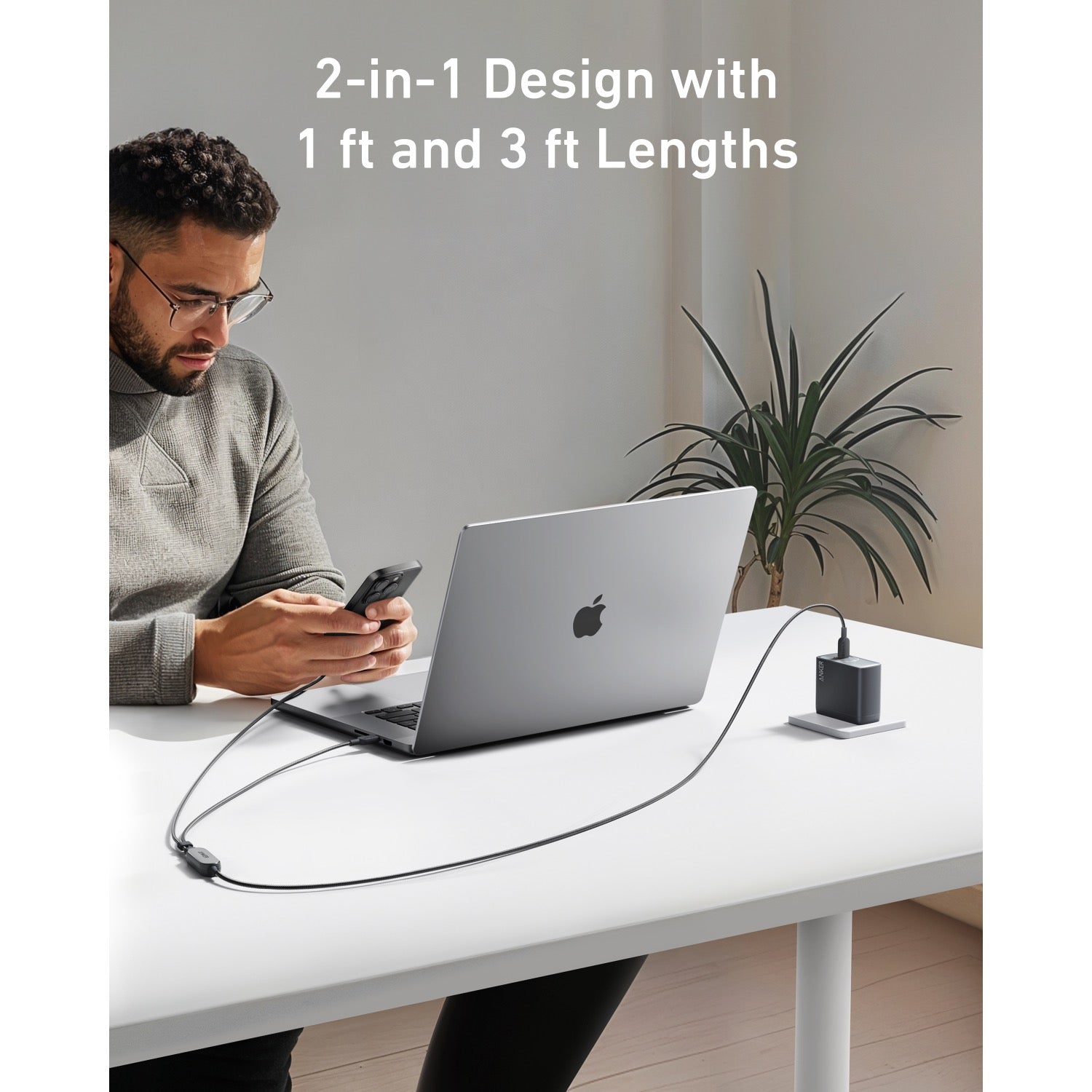 Anker 2-In-1 USB-C To USB-C Cable 140W 1.2M Cable - Black