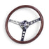 GripForge 380mm Dark Woodtrain Vintage 3-Spoke Chrome Steering Wheel
